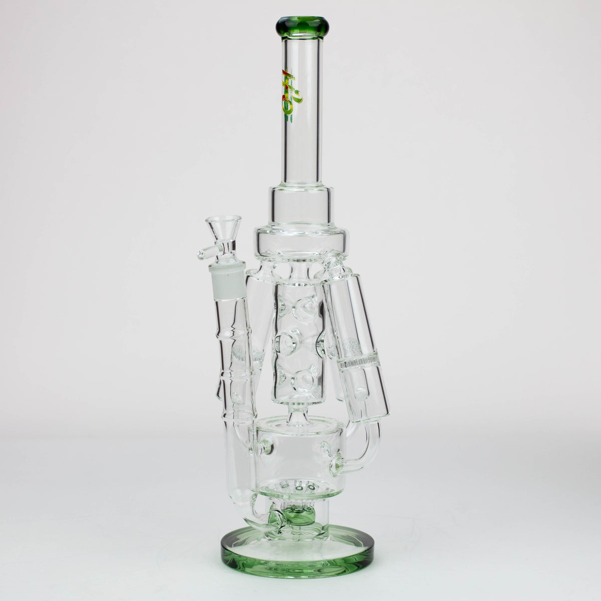 Side View of the H2O 17 inch Recycler Bong with Honeycomb Percolator in Green