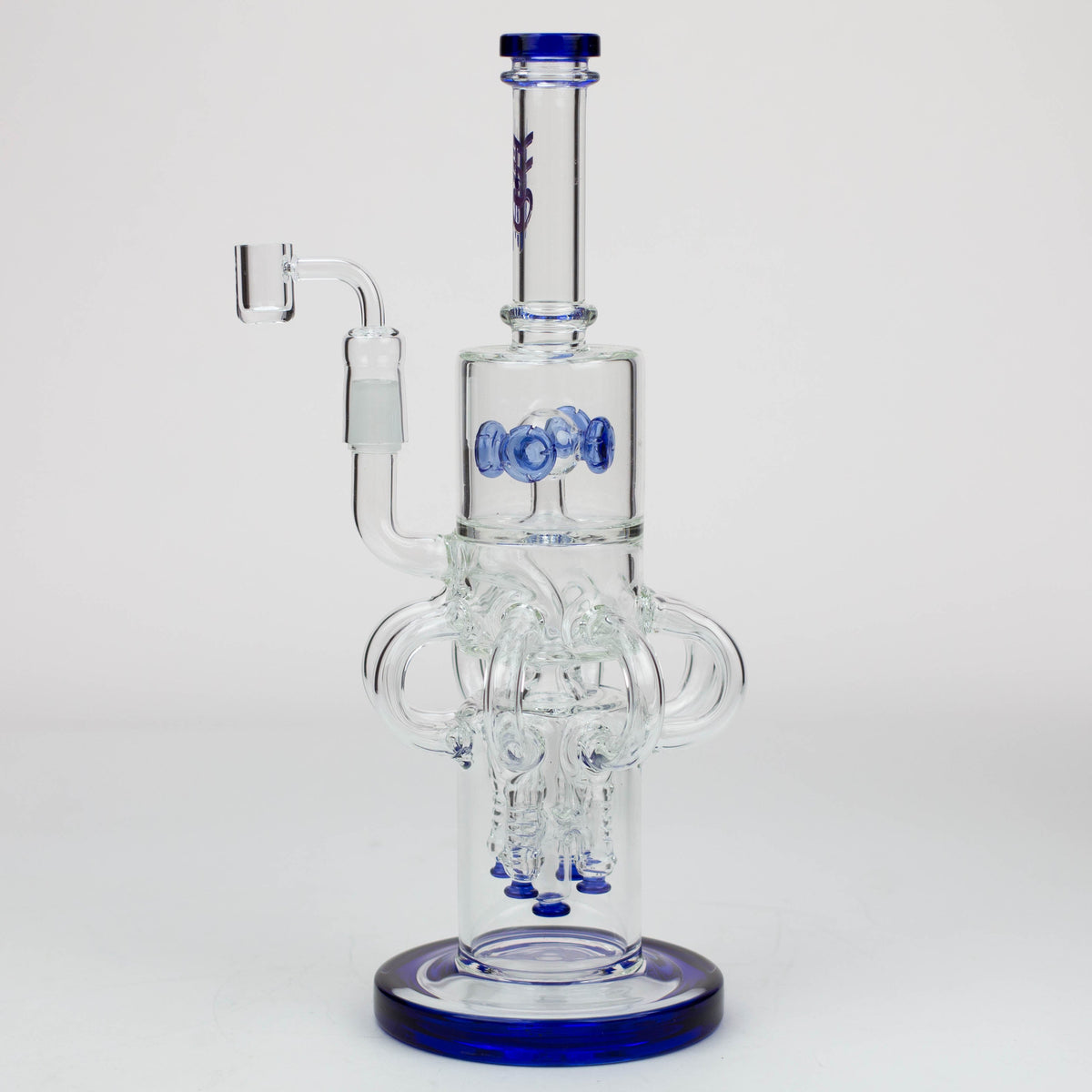 Side View of the H2O 15 inch Recycler Dab Rig with 8 returning tubes