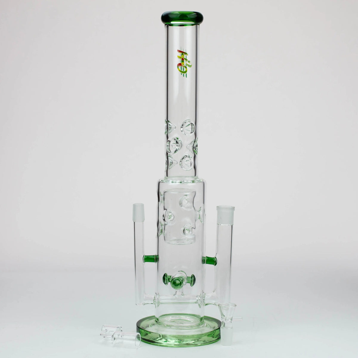 H2O 19" Double Joint Glass Bong & Dab Rig Combo with Quartz banger And Glass Bowl