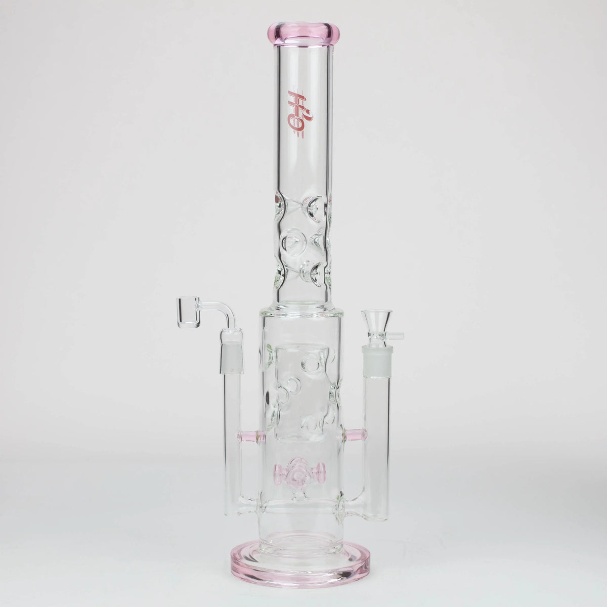 H2O 19" Double Joint Glass Bong & Dab Rig Combo in Pink