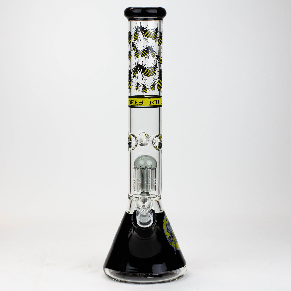 Front View of the PROTECT YA NECK- 15.5 inch 7 Tree Arm Percolator Bong