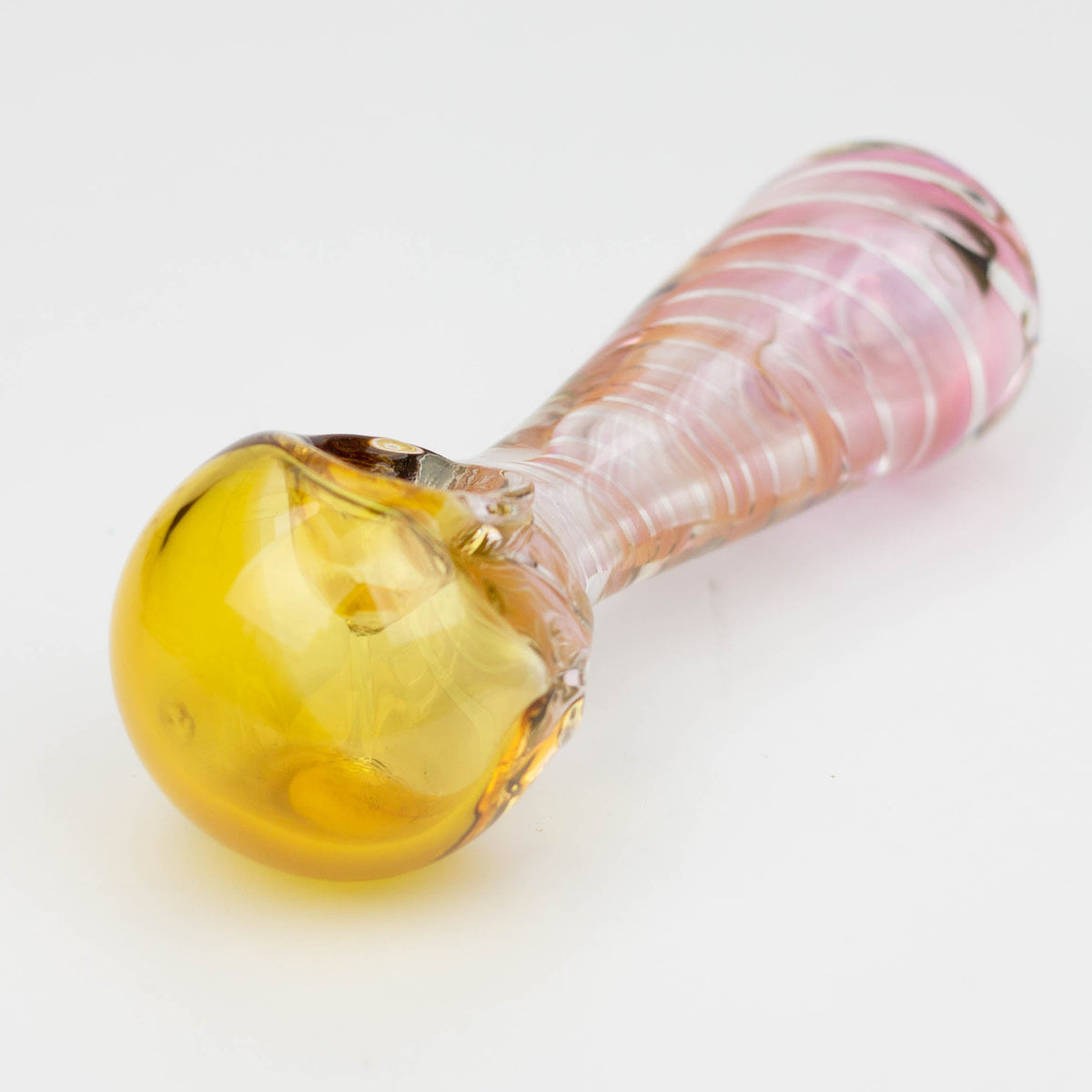 5" Gold fumed twisted glass hand pipe front view