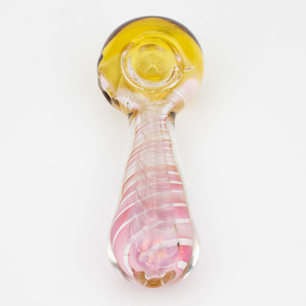 5" Gold fumed twisted glass hand pipe for weed top view