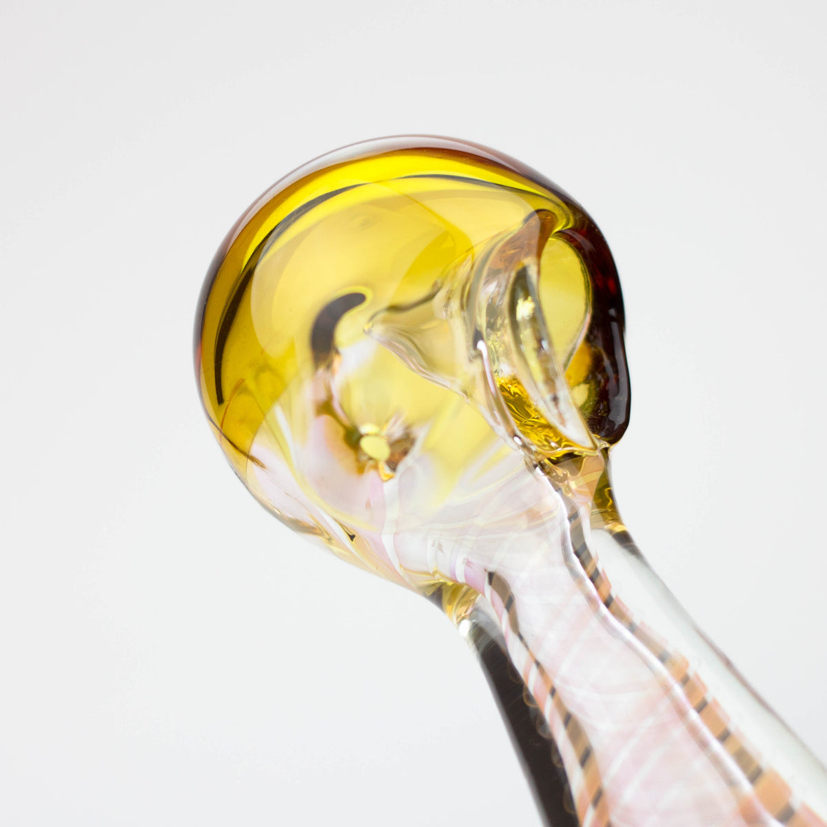 5" Gold fumed twisted glass hand pipe close up