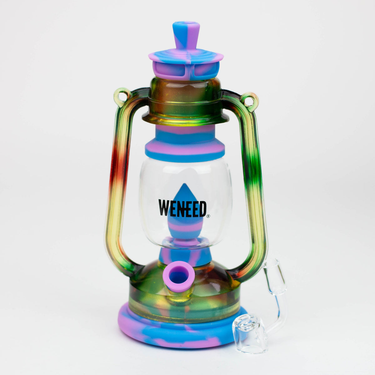 WENEED 10 inch Lantern Silicone Dab Rig in Blue/Pink