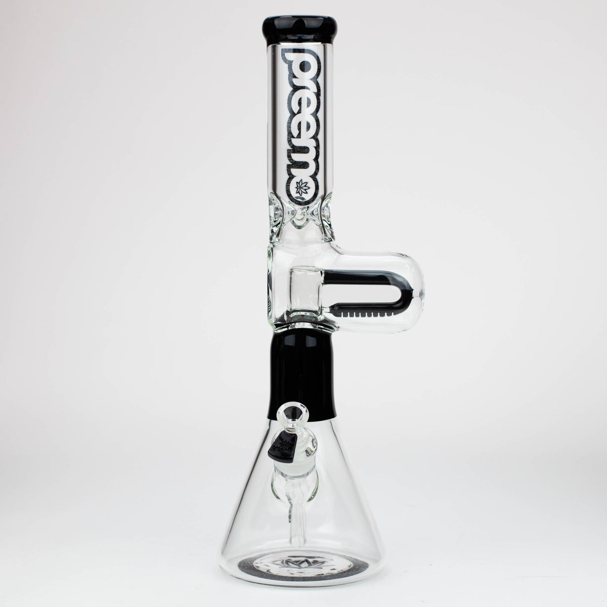 Front View of the Preemo 18 inch U-Shape Black Percolator Bong