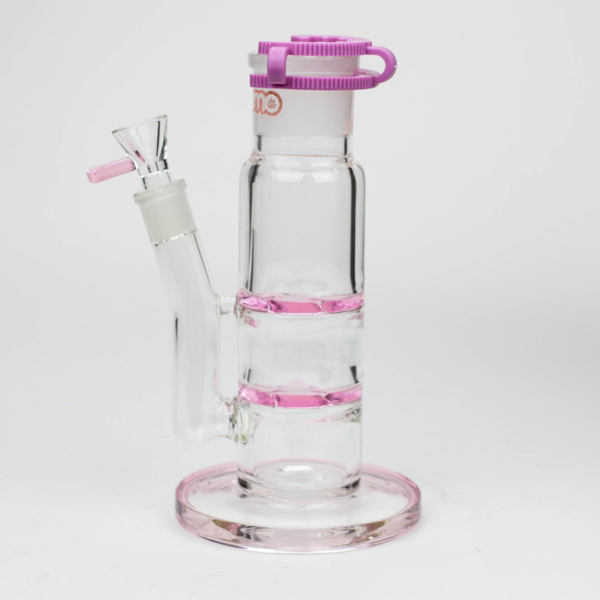 Side View of the preemo - 9.5" Dual Cyclone Pink Perc Bong