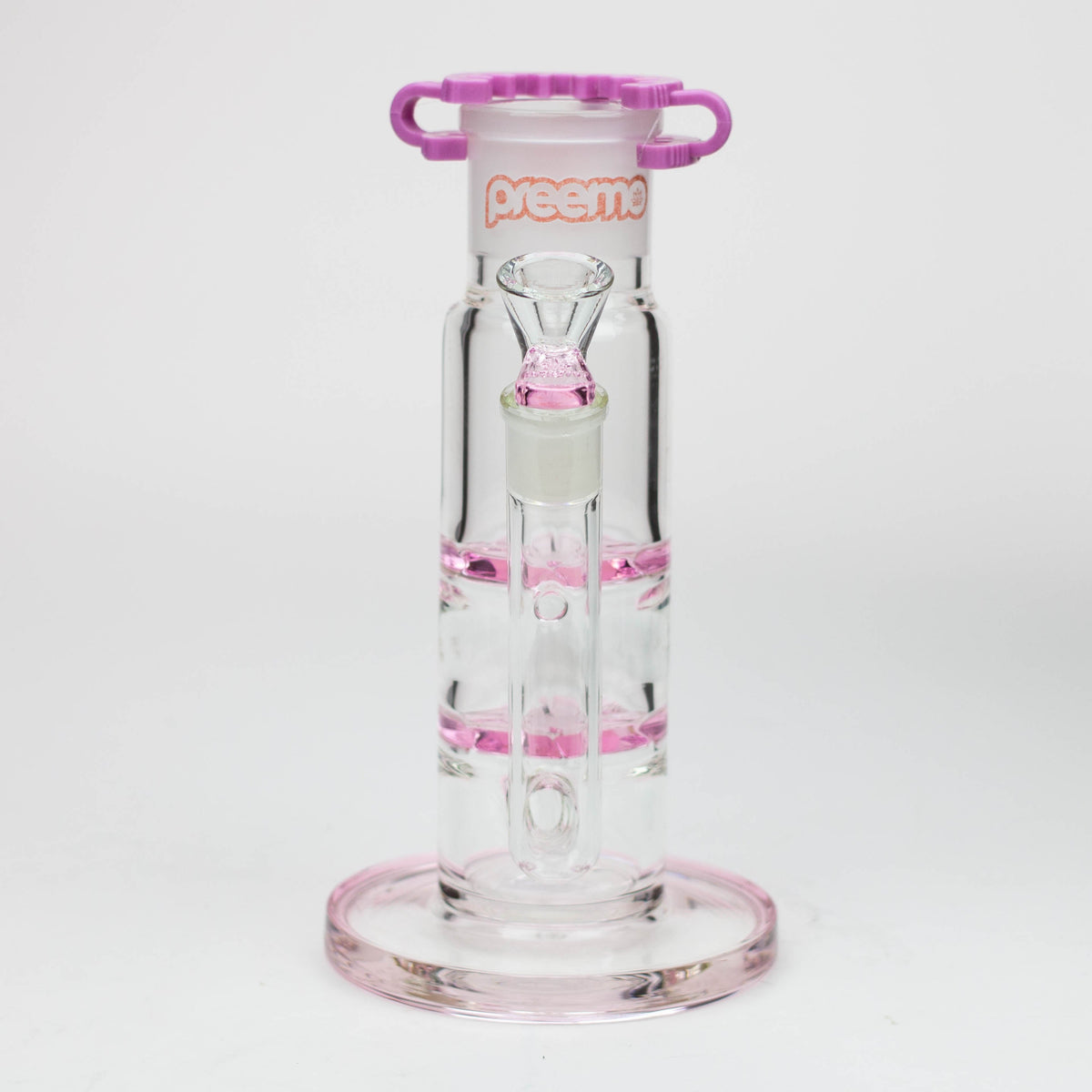 Front View of the preemo - 9.5" Dual Cyclone Percolator Bong in Pink