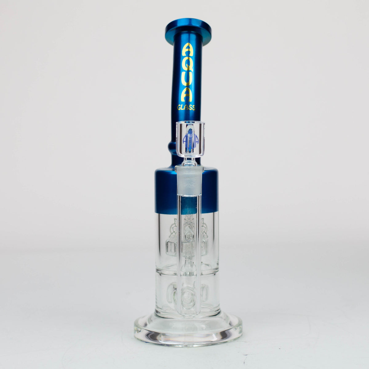 Front View of the AQUA 12 inch Dual Barrel Diffuser Bong & Dab Rig Hybrid Combo