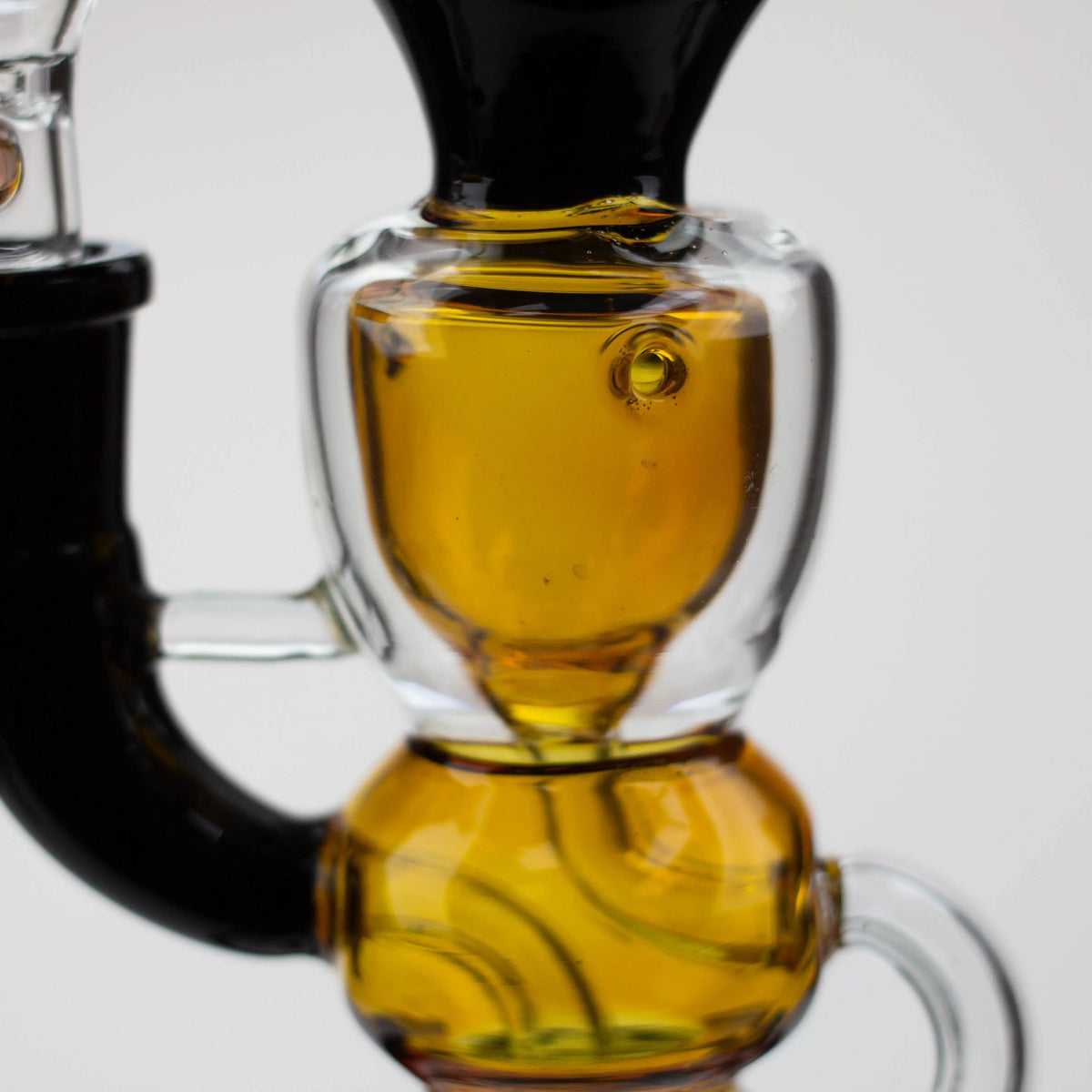 Close Up Body View of the Nice Glass 8 inch Showerhead Perc Recycler Bong in Gold