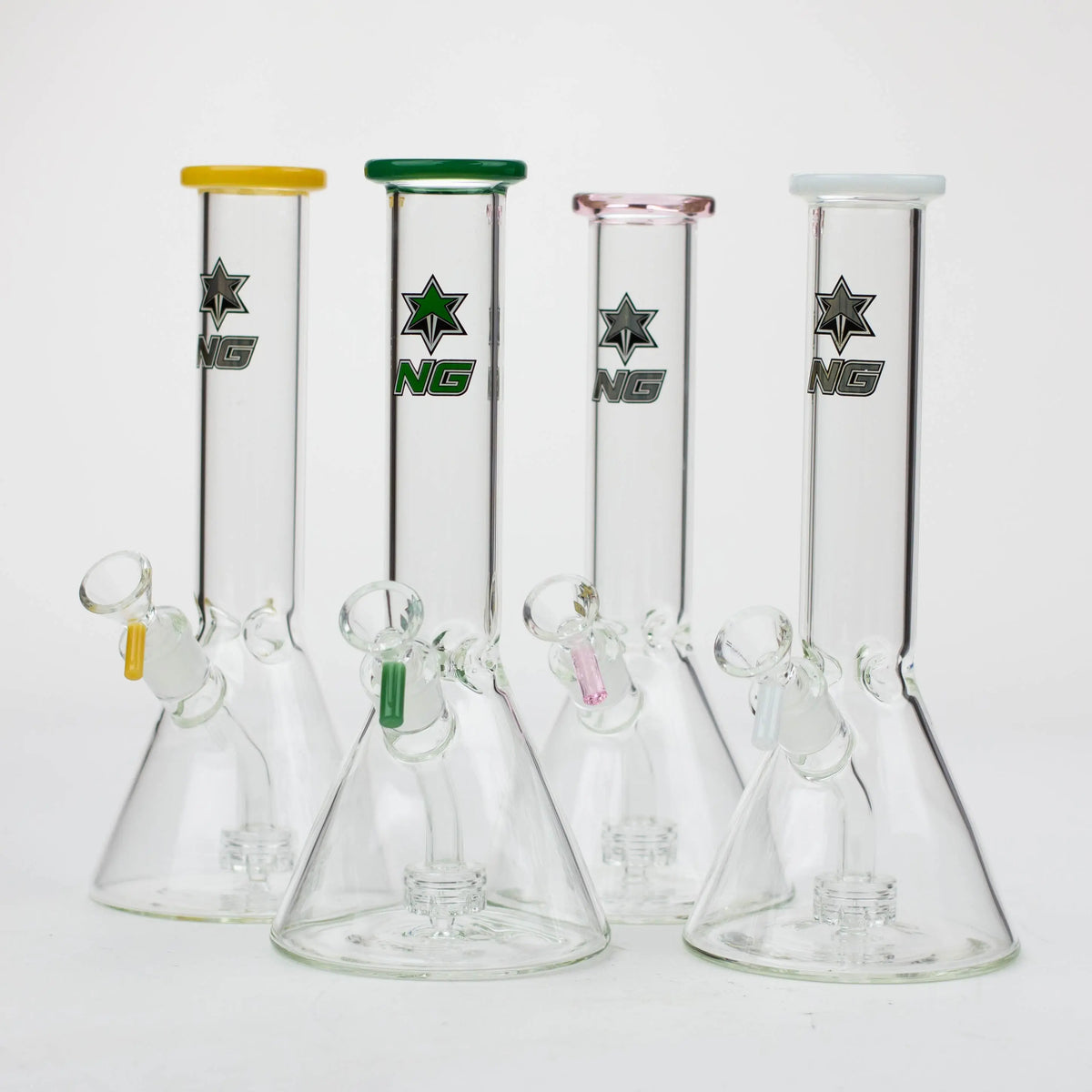 Four Nice Glass 10 inch Circ Percolator Bongs Side By Side