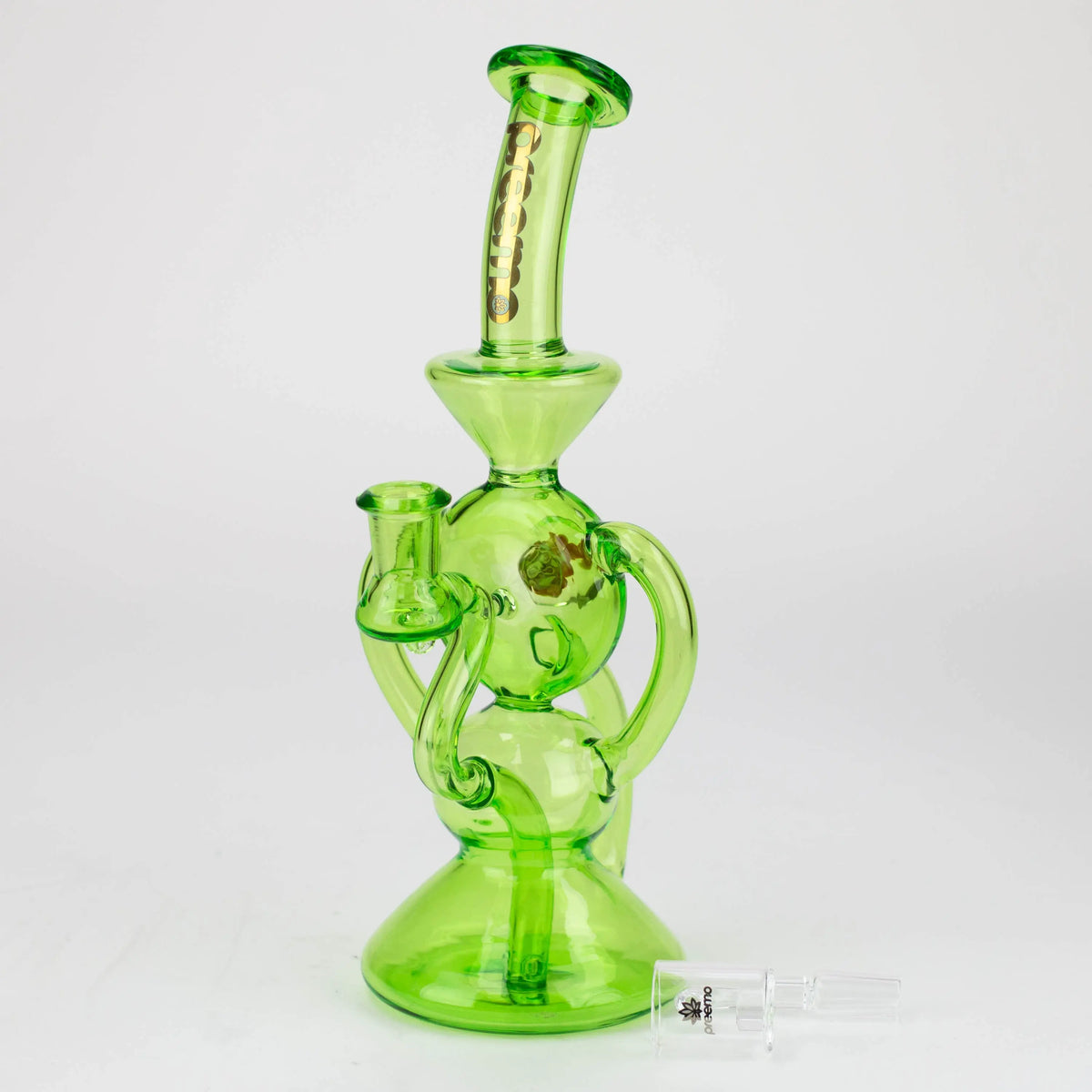 Preemo - 11 inch 3-Arm Implosion Marble Recycler Green Dab Rig