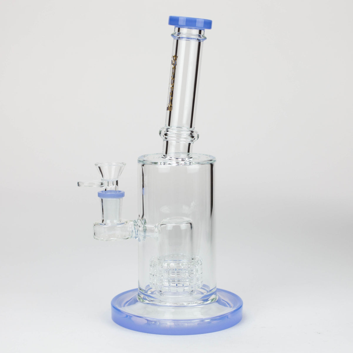 Side view of Blue SPARK Glass Barrel Diffuser Water Bong.