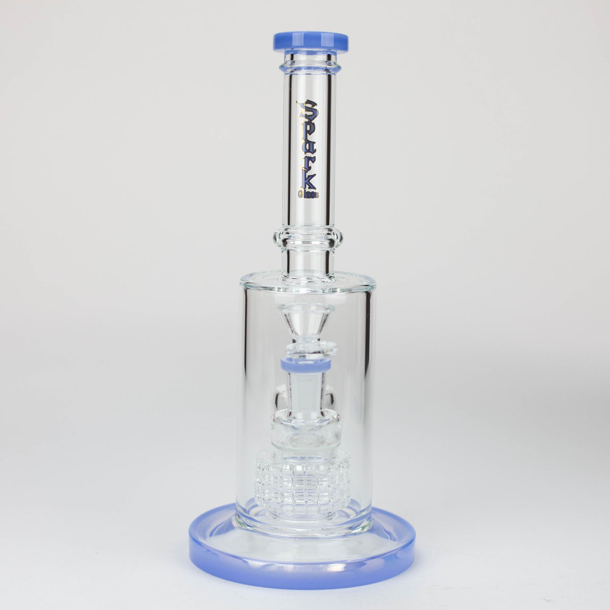 Blue SPARK Glass Barrel Diffuser Water Bong base viewed from front. 