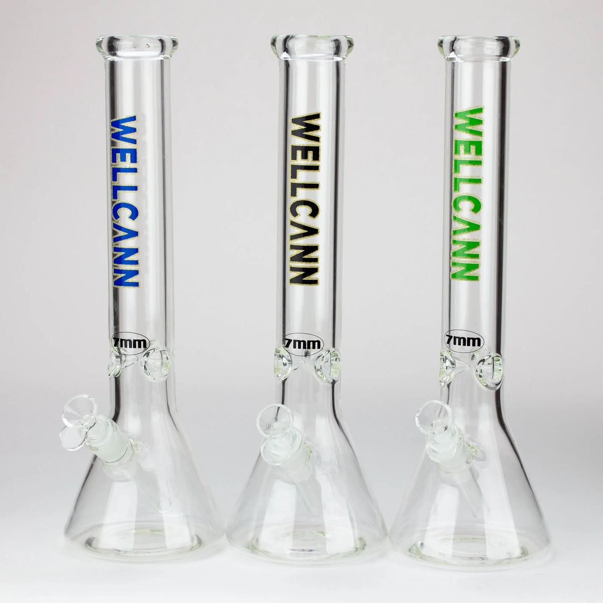 Three WellCann 16 inch Classic Glass Beaker Bongs Side By Side