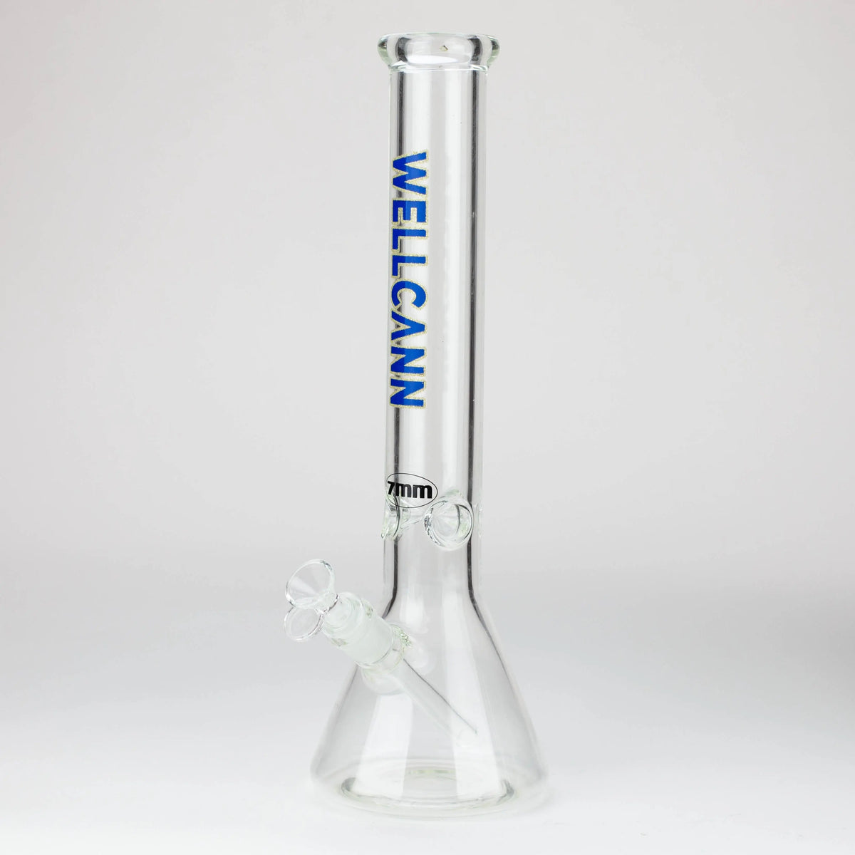 Side View of the WellCann 16 inch Classic Glass Beaker Bong in Blue