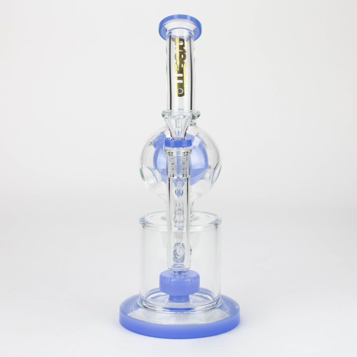 Front View of the preemo 10.5 inch recycler bong in blue