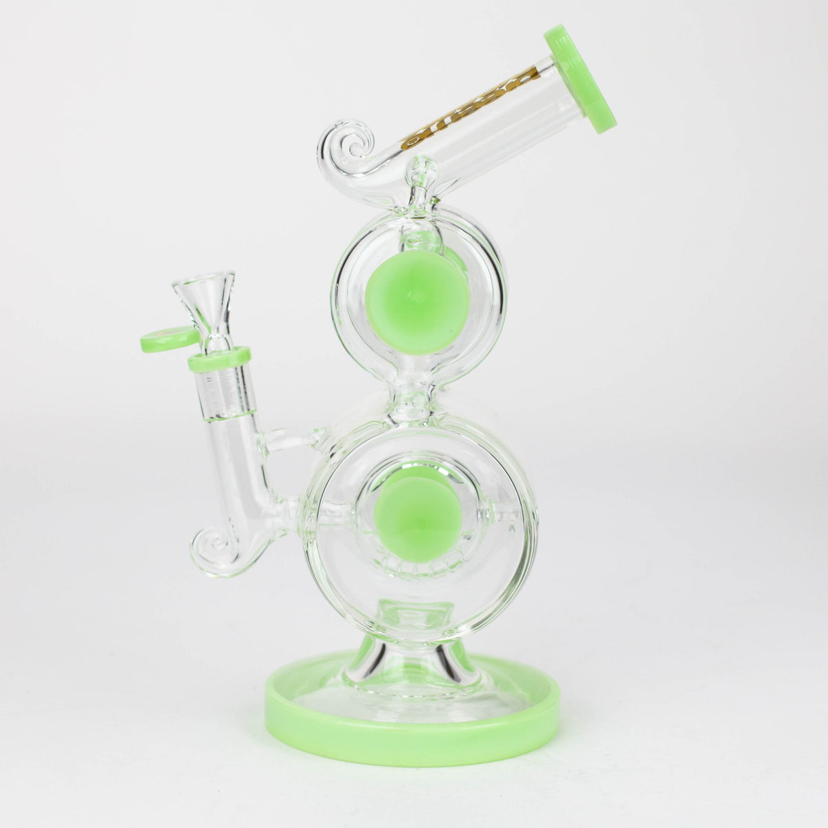 Full Side View of the Preemo 10 inch Double Drum Bubbler Bong in Green