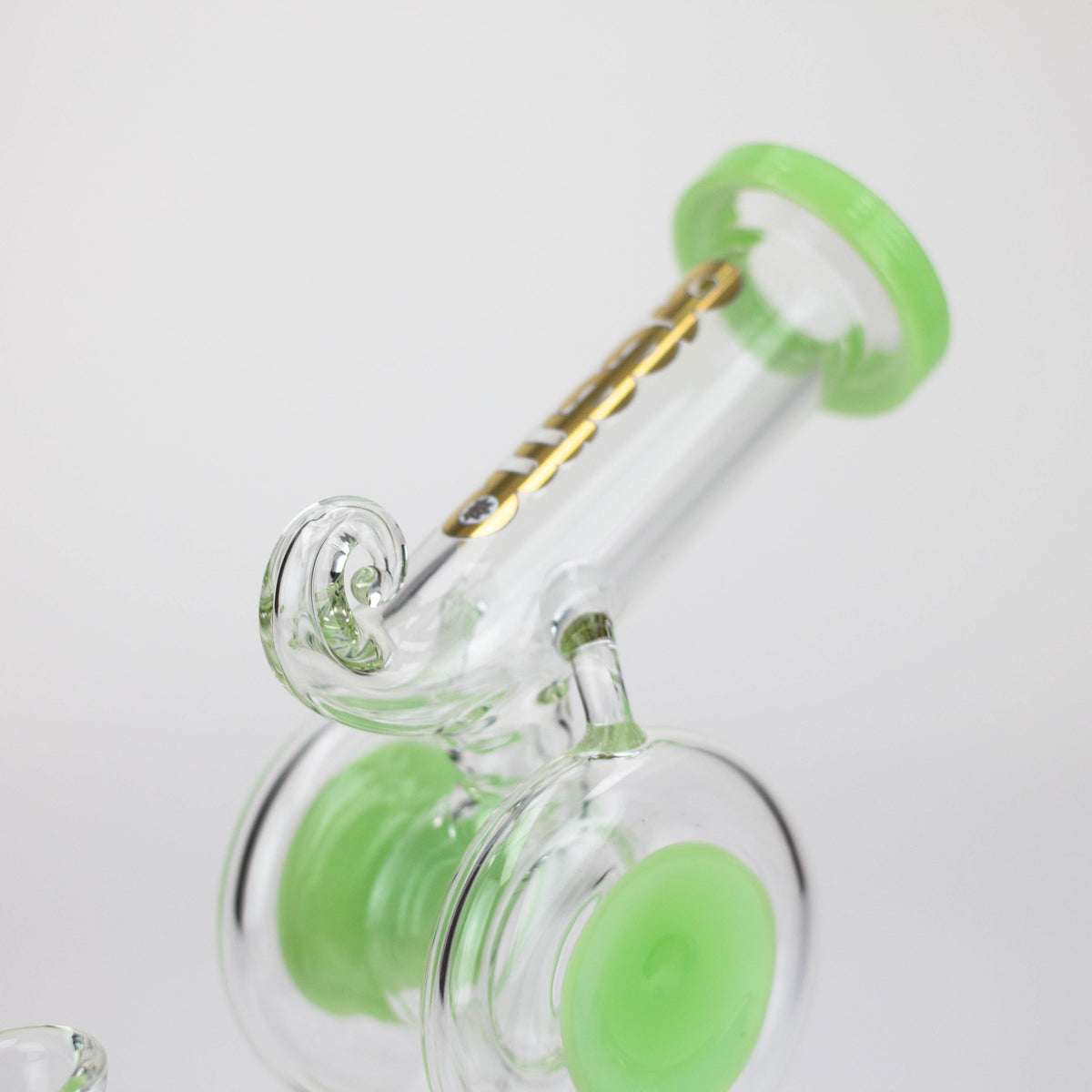 Top Glass Tube View of the Preemo 10 inch Double Drum Bubbler Bong In Green