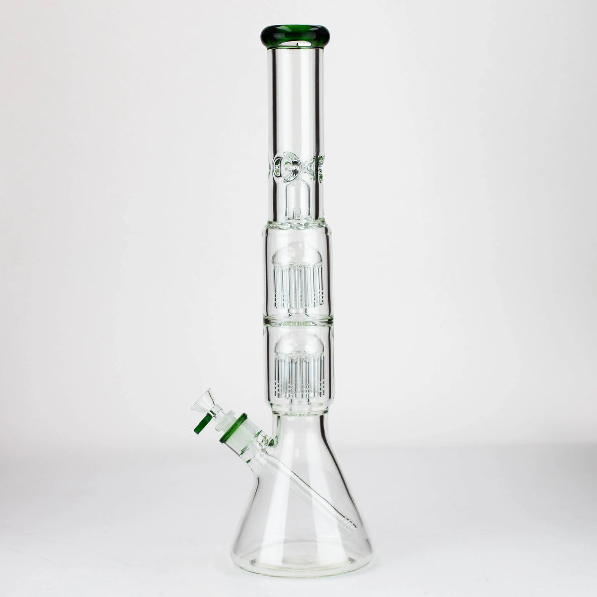 Side View of the 19" Dual 8 Arm Percolator Bong in light green