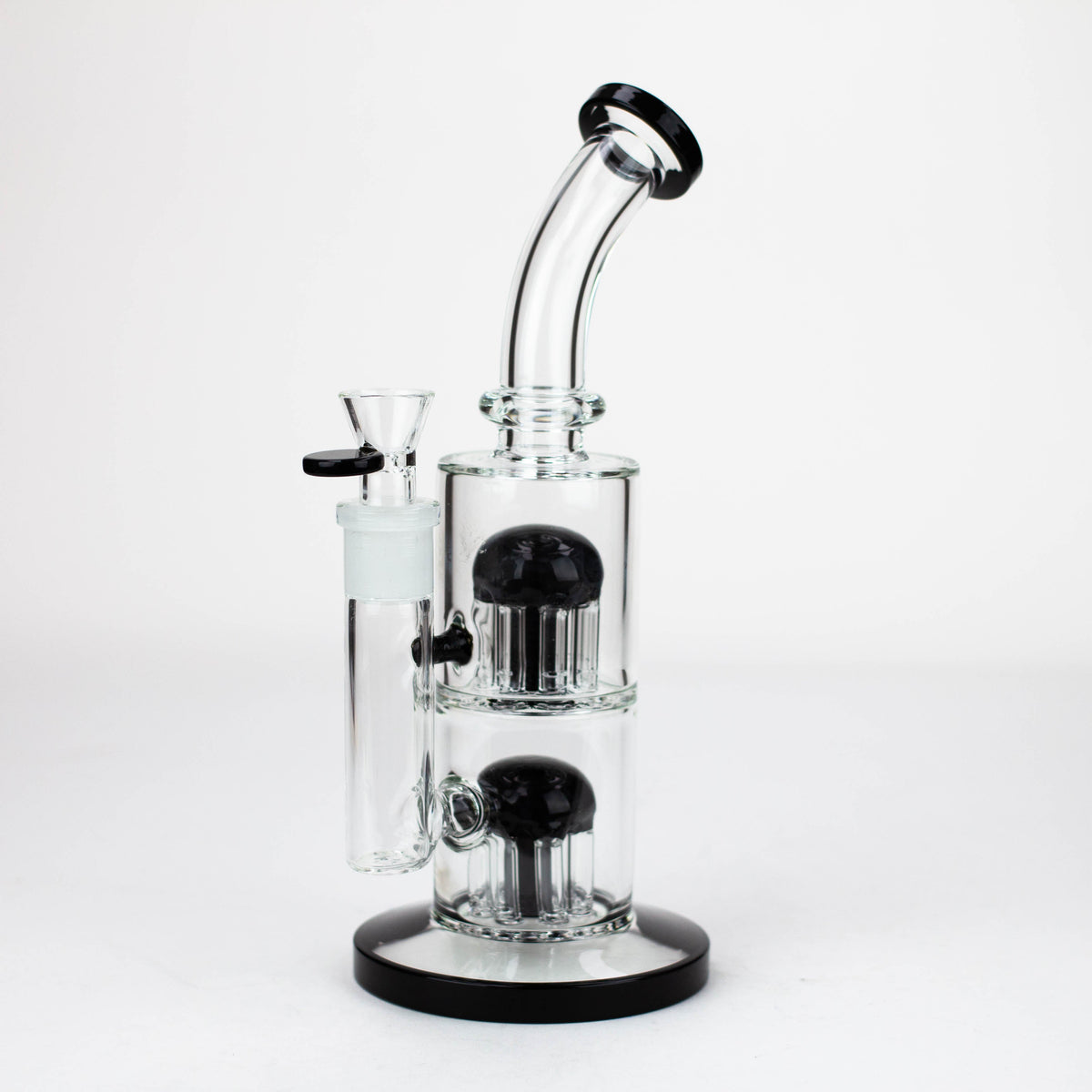 10 Inch Dual 8-Arm Perc Bubbler Bong in Black