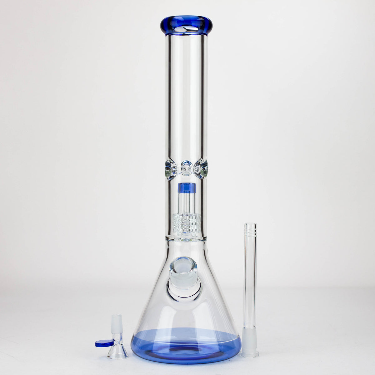 16 inch Glass Percolator Bong in Blue with Bowl Piece and Downstem