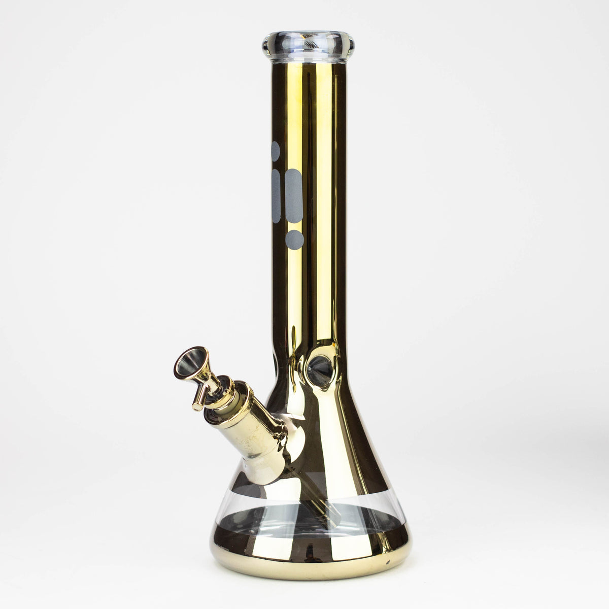 Side View of the Infyniti 13.5 inch Metallic Glass Beaker Bong in Gold