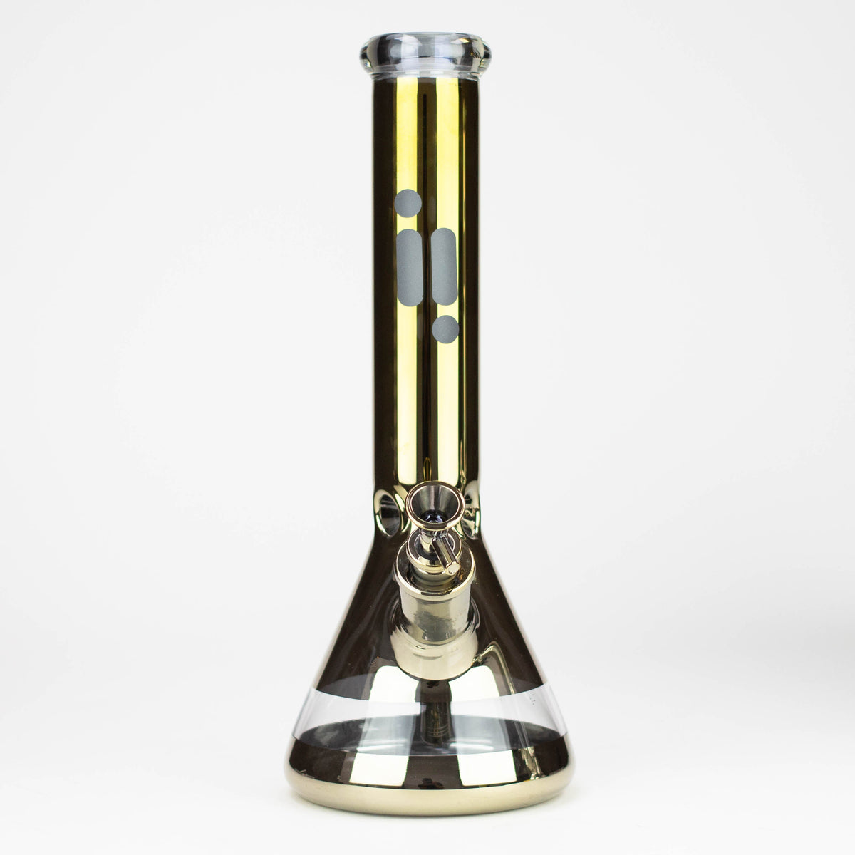 Front View of the Infyniti 13.5 inch Metallic Glass Beaker Bong in Gold