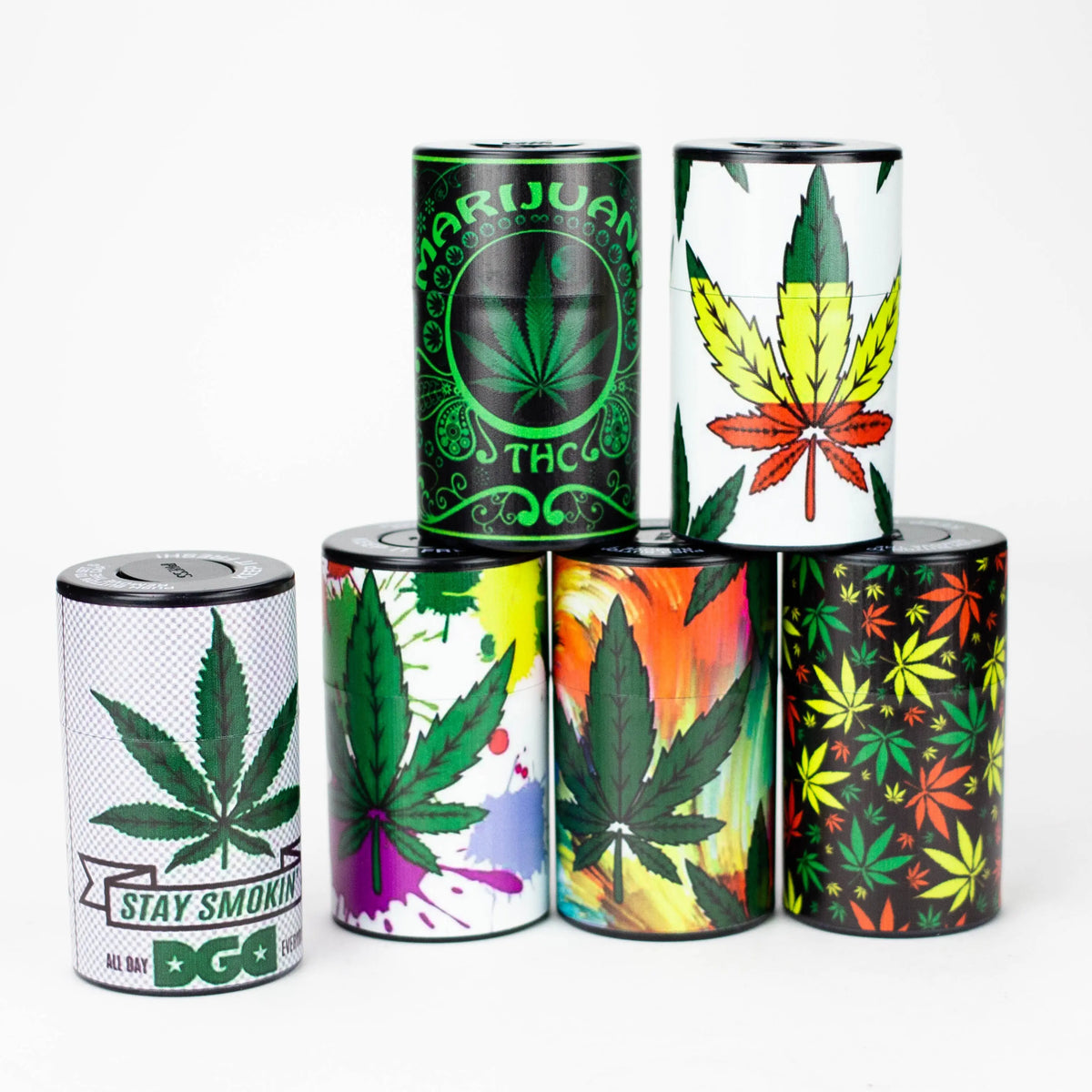 Air tight Stash Jars with Green Leaf Designs Box of 6_1