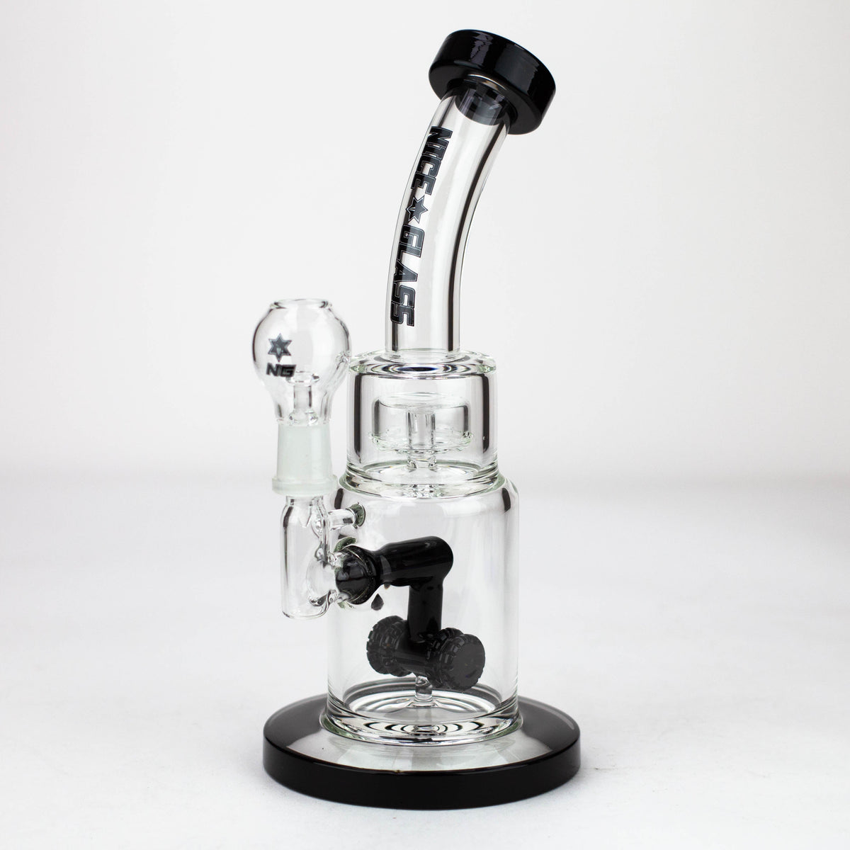 Nice Glass 9 inch Double Wheel Perc Dab Rig in Black