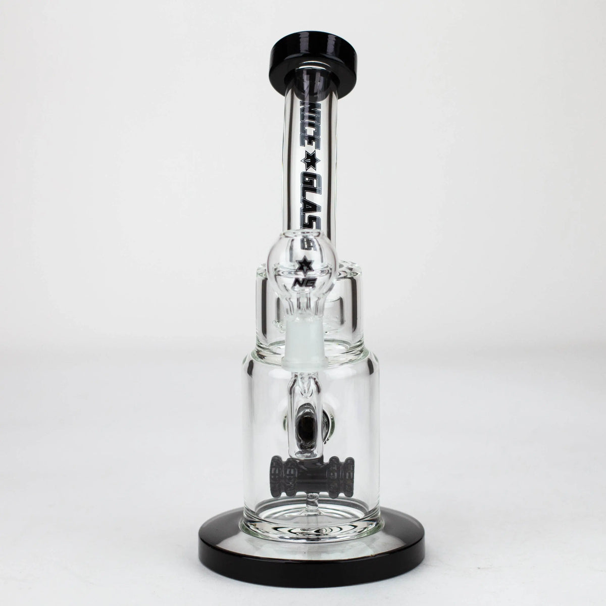 Front View of the Nice Glass 9 inch Double Wheel Perc Dab Rig