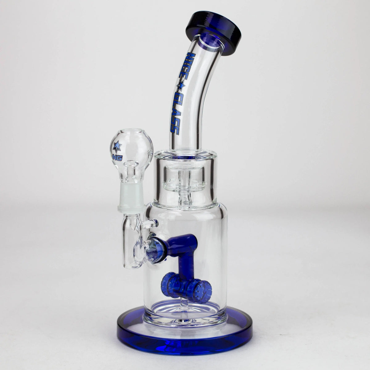 Nice Glass 9 inch Double Wheel Perc Dab Rig in Blue