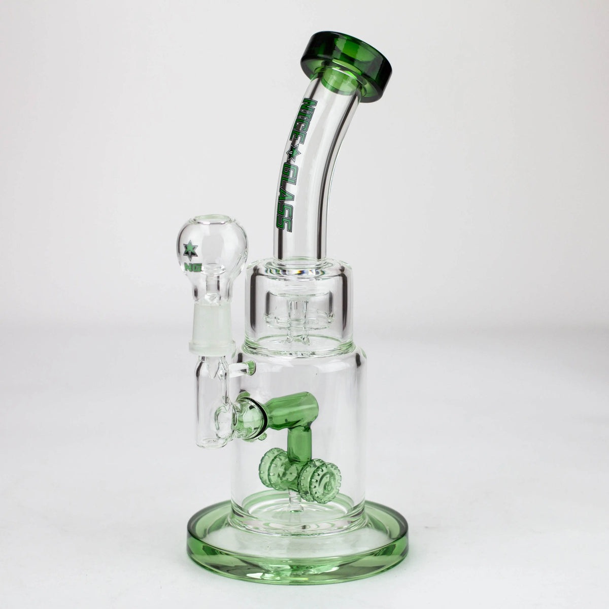 Nice Glass 9 inch Double Wheel Perc Dab Rig in Green