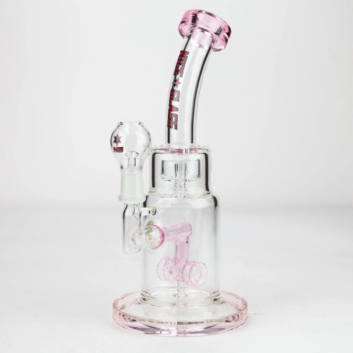 Nice Glass 9 inch Double Wheel Perc Dab Rig in Pink