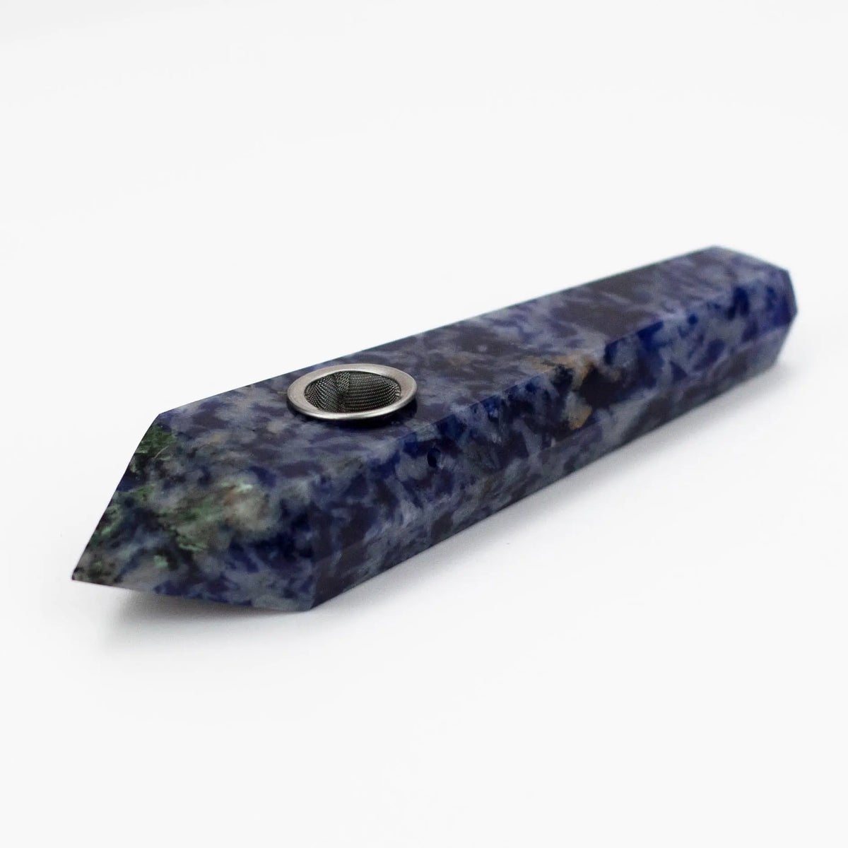 Full Body View of the Acid Secs Blue Dot Stone Pipe