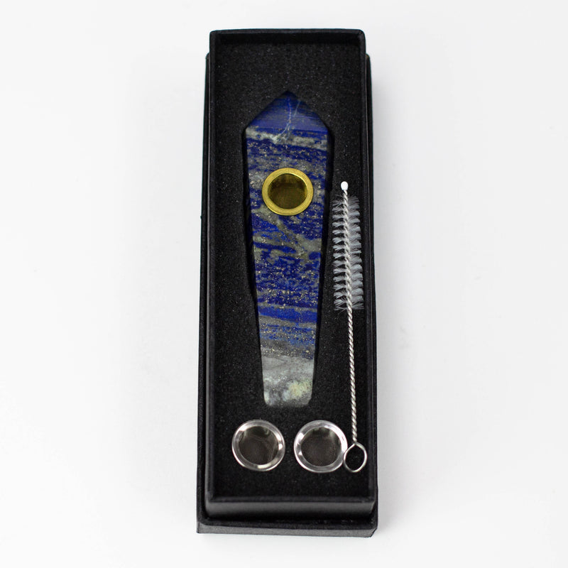 Acid Secs | Lapis Lazuli Crystal Pipe in packaging with pipe screen and pipe cleaner