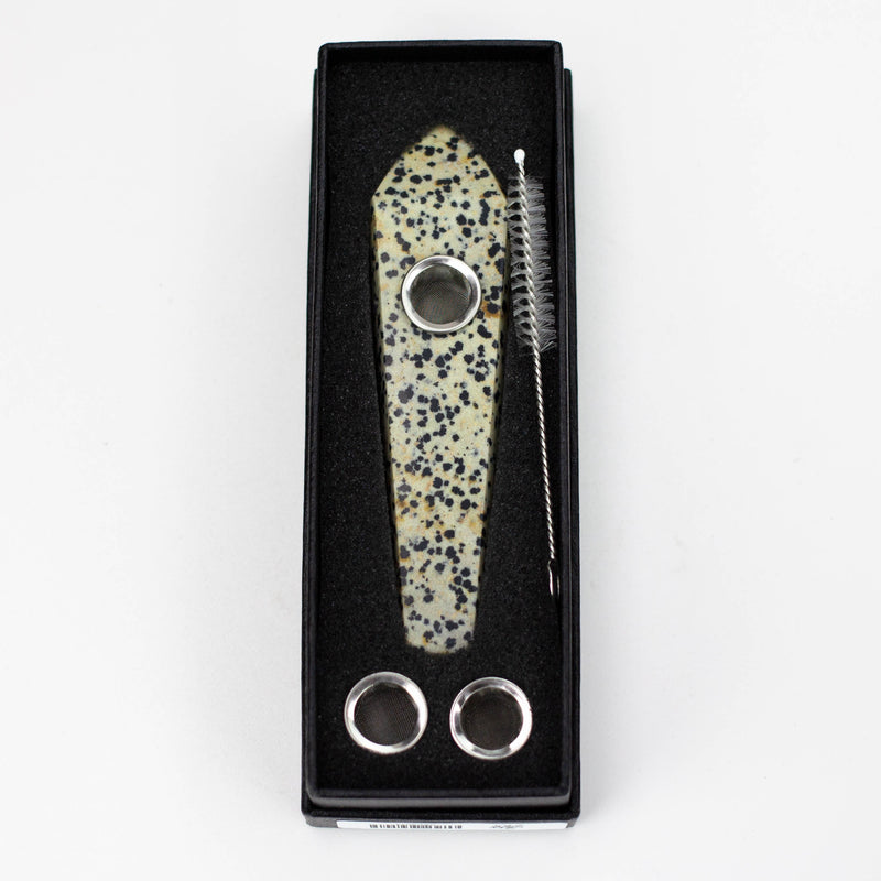 Acid Secs | Dalmatian Crystal Stone Pipe in Packaging with Pipe Cleaner and Bowl Screens