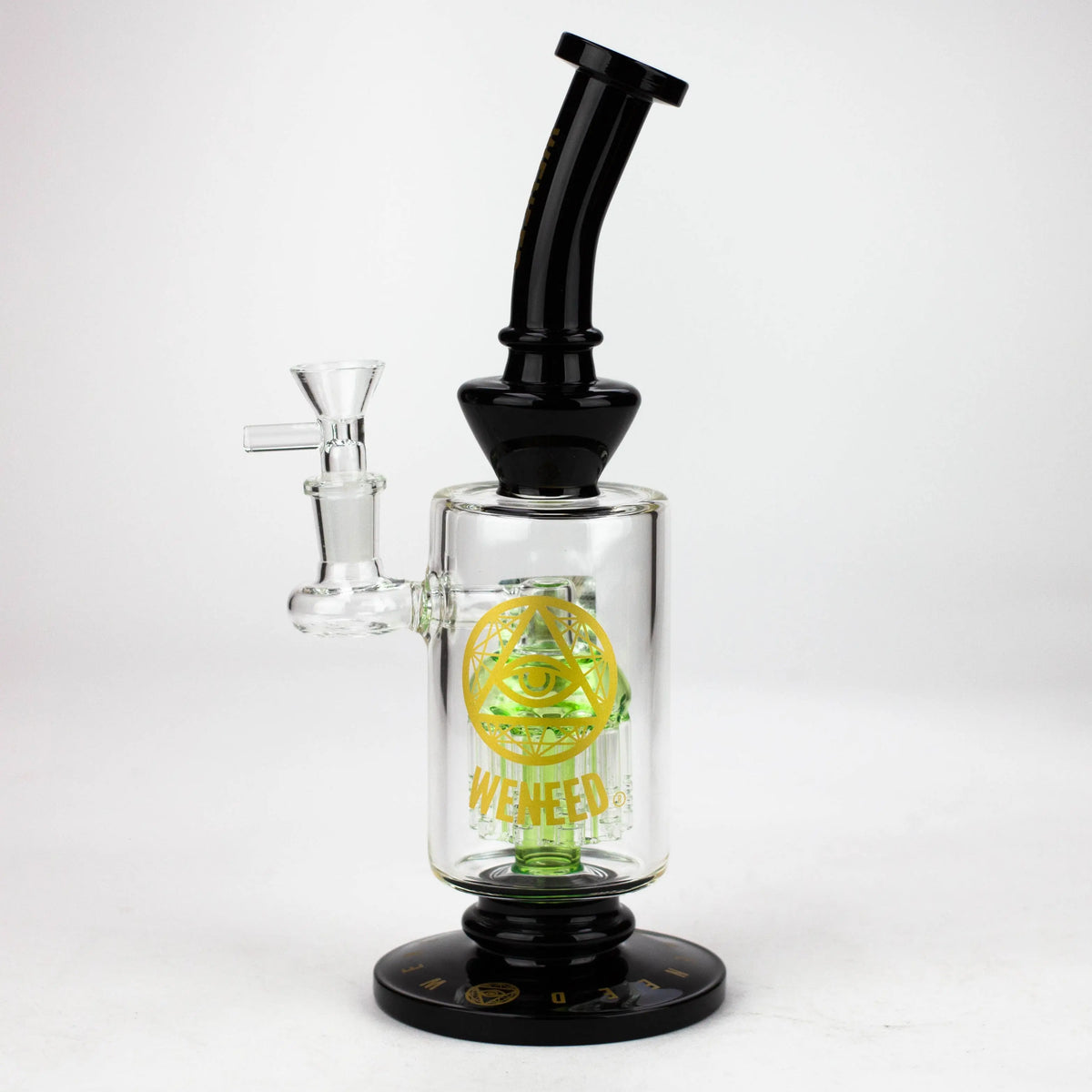 Black WENEED hand blown 10.5-Inch glass bong viewed from side.