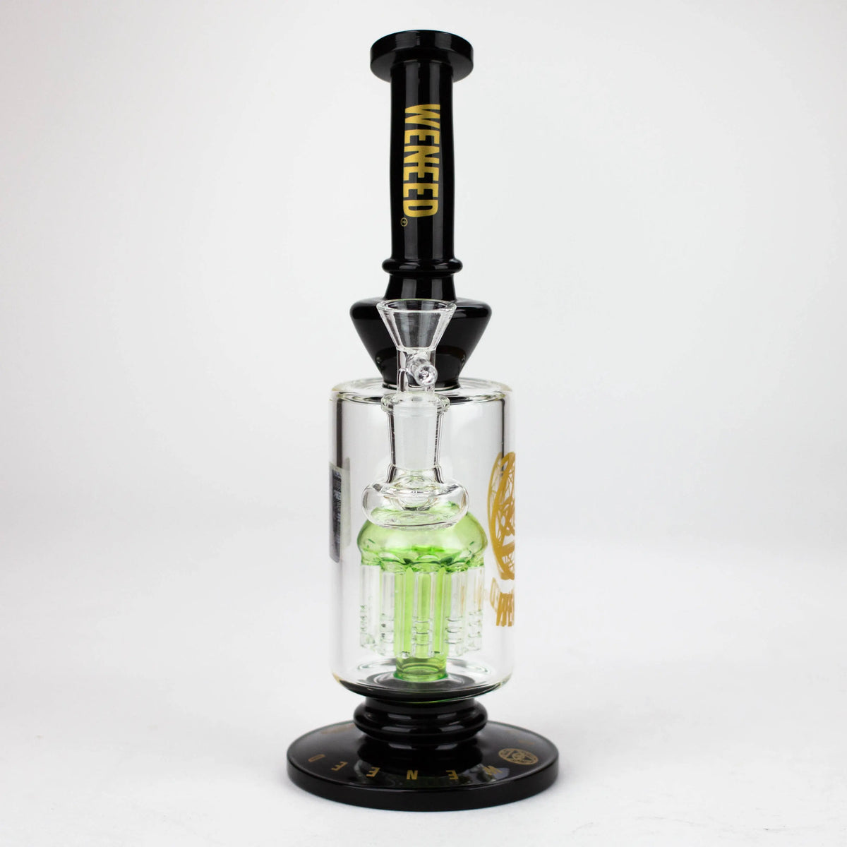 Black WENEED hand blown 10.5-Inch glass bong viewed from front.