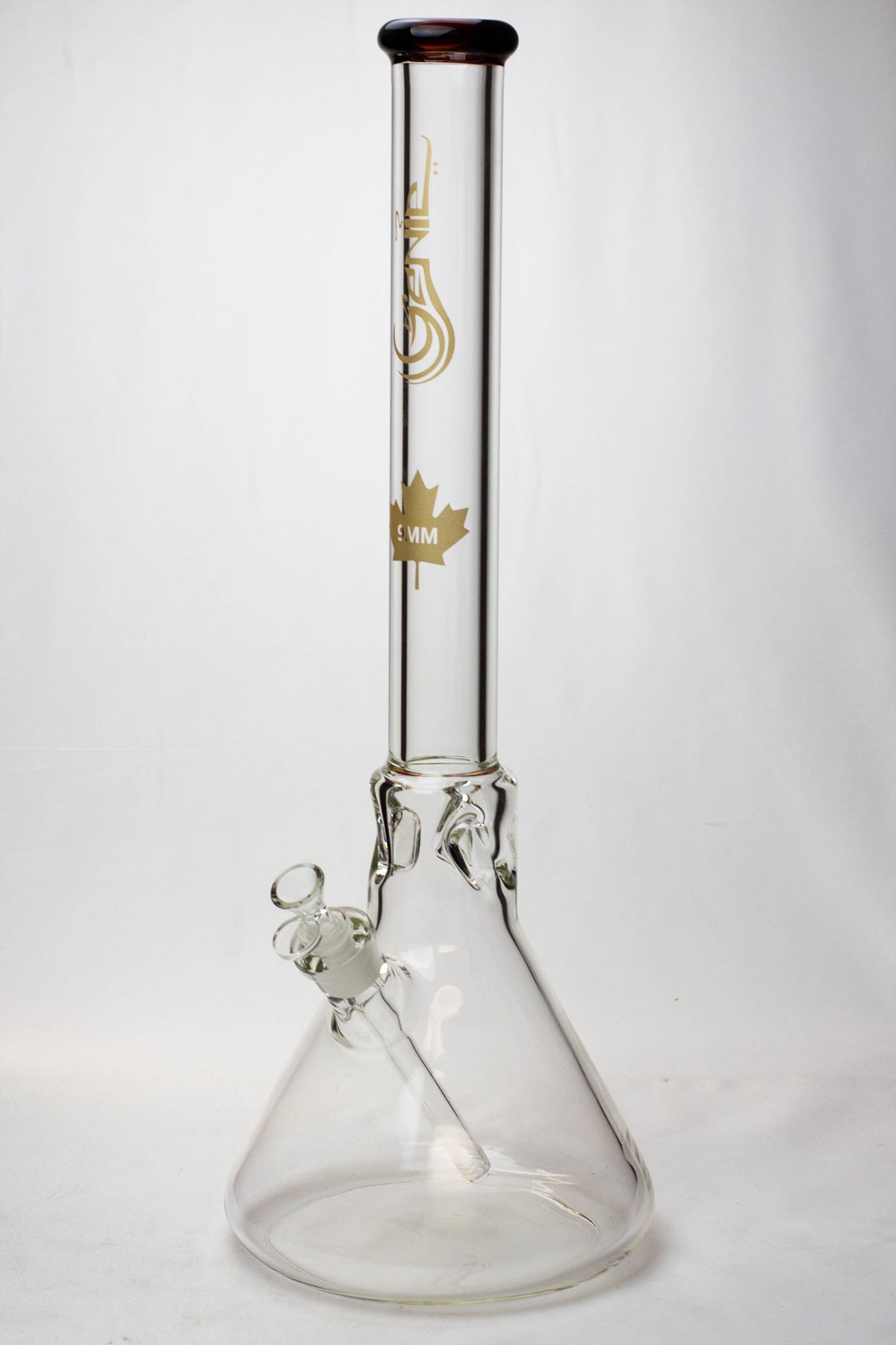 Side view of Genie 23 inch big glass beaker bong with percolator