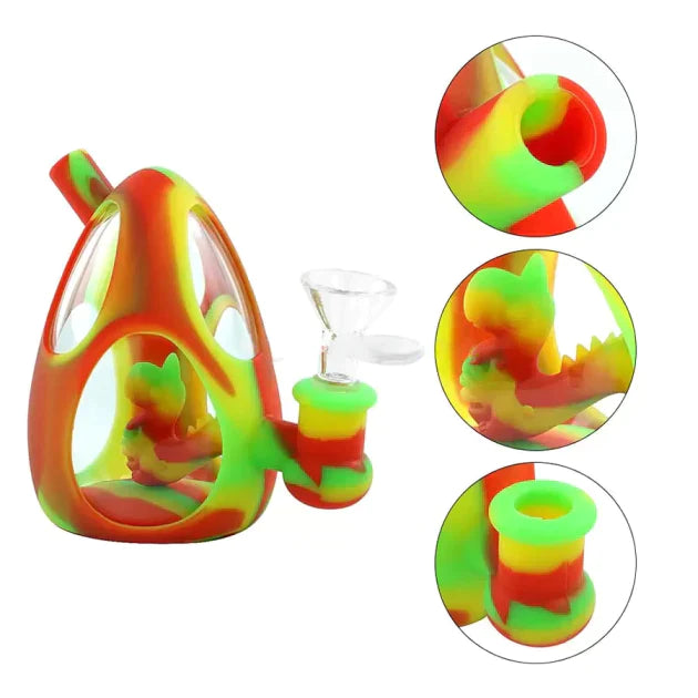 Gotoke | 4.4" Yoshi Egg SIilicone Glass Bubbler in Rasta