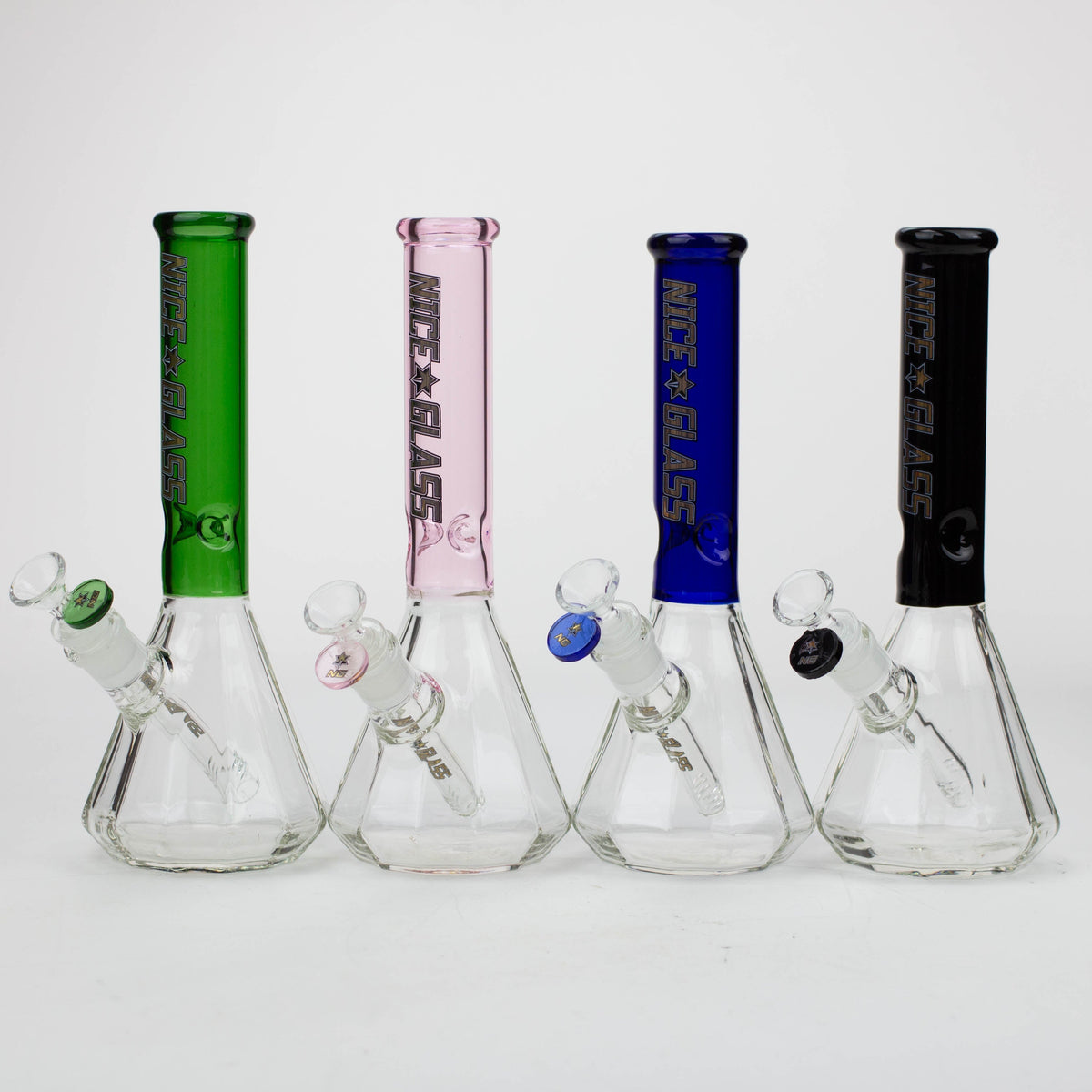 Four 11 Inch 12 Sided Pyramid Beaker Bongs from Nice Glass