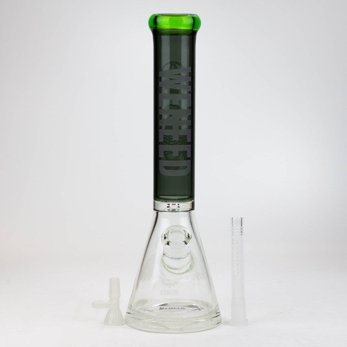 Single WENEED® 15-inch glass beaker bong with parts.