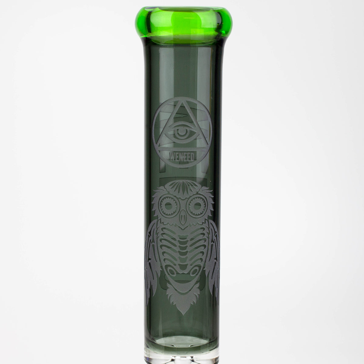 Neck of WENEED® 15-Inch glass Skele Owl Beaker Bong viewed from back.