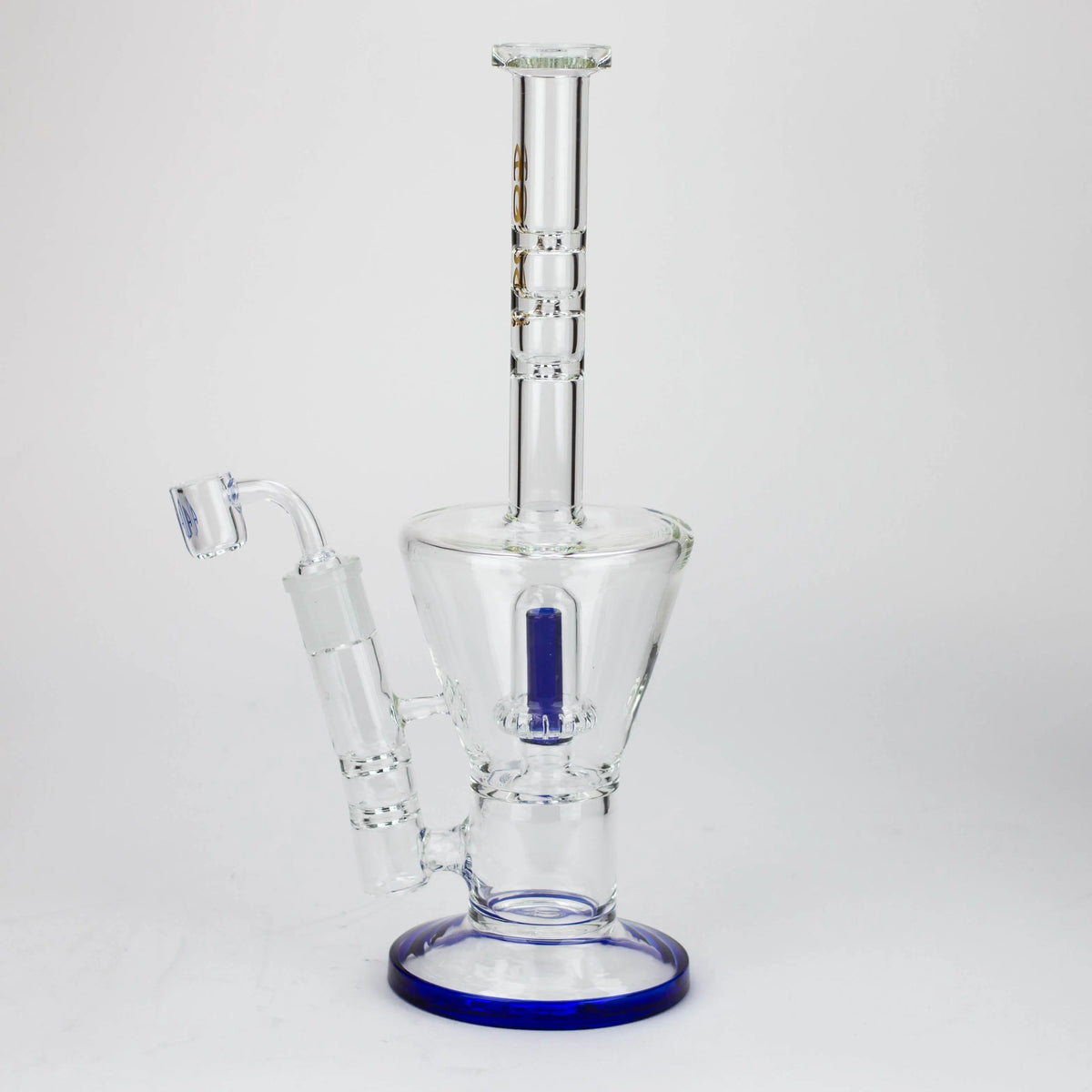 Side View of the AQUA Glass Showerhead Perc Dab Rig Hyrbid in Blue