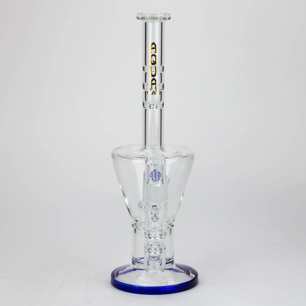 Front View of the AQUA Glass Showerhead Perc Dab Rig Hyrbid with Quartz Banger