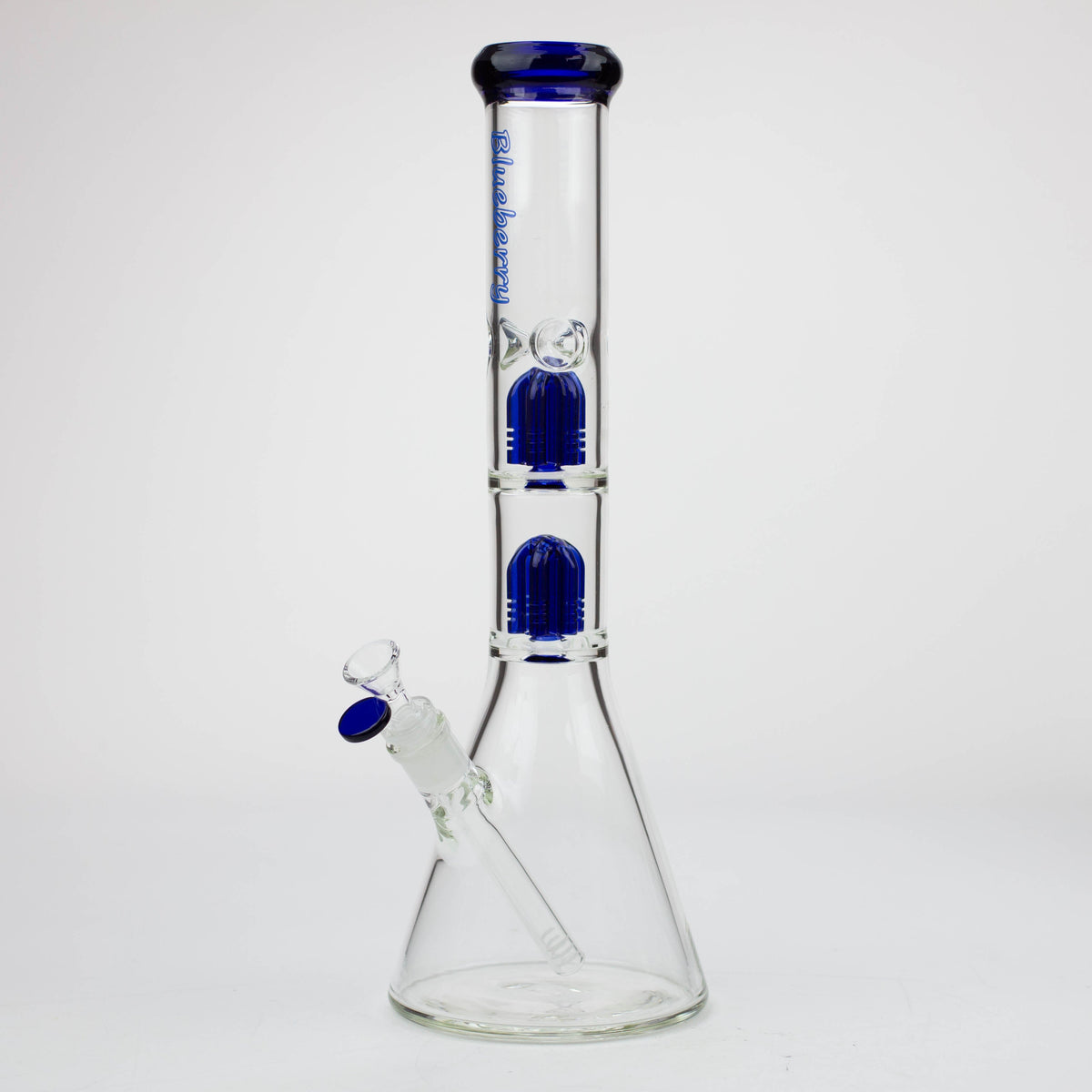 15 Inch Double Tree Perc Beaker Bong in Blue from Blueberry Glass