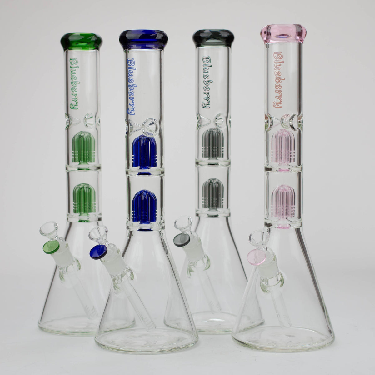 Four 15 Inch Double Tree Perc Beaker Bongs from Blueberry Glass