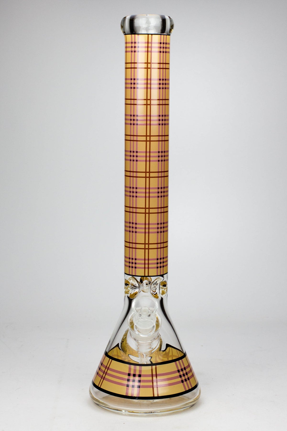 Front View of the Yellow 17.5 Inch Checkered Beaker Bong