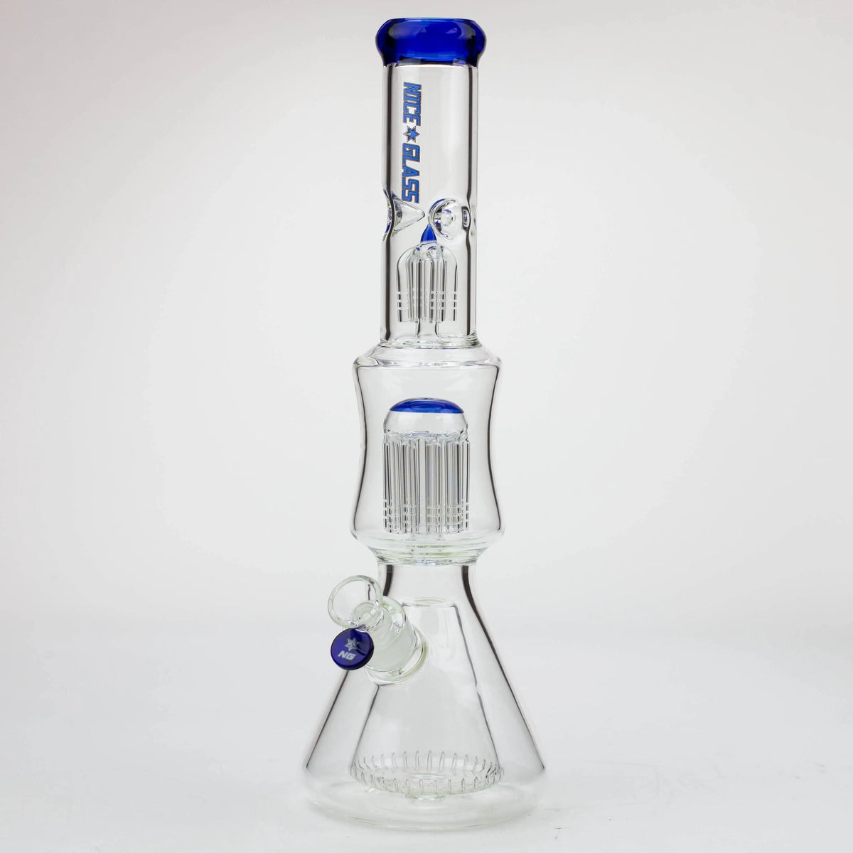 17 Inch Cone to Double Tree Perc Beaker Bong in Blue by Nice Glass